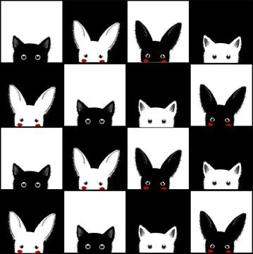 Black White Cat Rabbit Chess board Background Stock Illustration