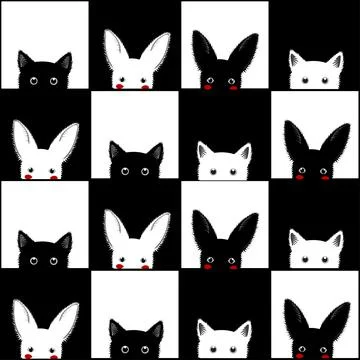 Black White Cat Rabbit Chess board Background Illustrazione stock