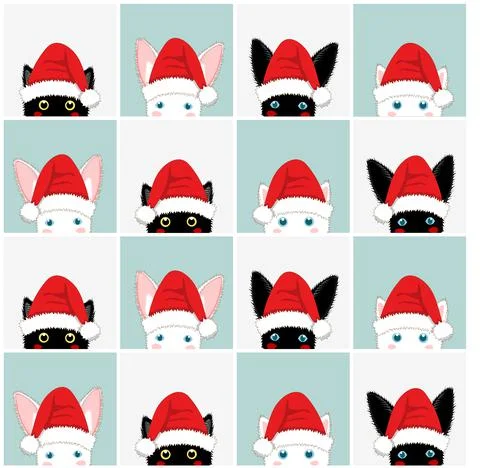 Black White Cat Rabbit Chess board Christmas Blue Gray Background. Illustrazione stock