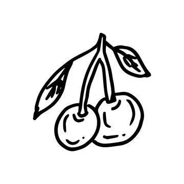 Black on white Cherry doodle icon illustration isolated vector sign symbol Illustrazione stock