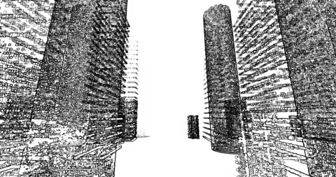 Black white City seamless loop, fast motion pencil sketch style. Abstract Moving Video stock 282170039