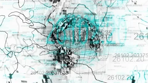 Black white coding particle digital planet earth white background Stock Footage 223089040