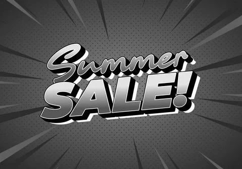 Black white comic style burst background with bold 3d text reading summer s.. Stock Illustration