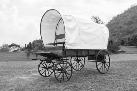 Black &amp; white covered wagon Stock Photos