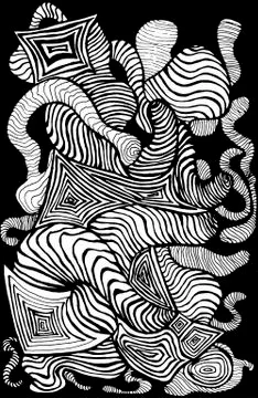 Black white decorative abstract pattern, many lines, waves, sket Stock Illustration