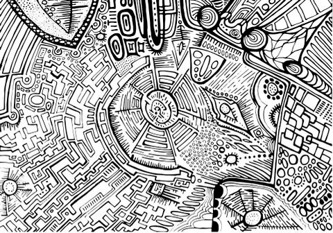 Black white decorative abstract pattern, maze of ornaments, ethn Stock Illustration