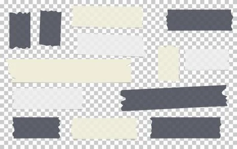 Black, white different size adhesive, sticky, masking, duct tape, paper pieces Stock Illustration