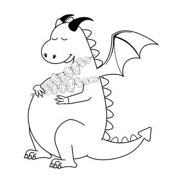 Black white dragon with roasted meat イラスト素材
