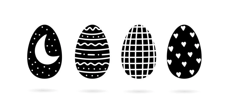 Black white Easter eggs collection on white background. Vector set for holida Stock Illustration