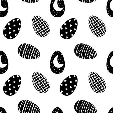 Black white Easter eggs seamless pattern on white background. Easter elements Illustrazione stock