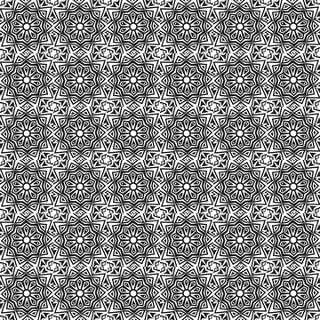 Black white floral textile pattern design repeat background Stock Illustration