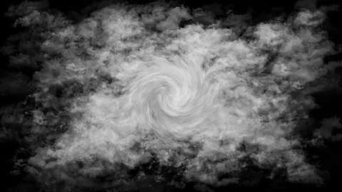 Black-White Fluffy Clouds with Intense Vortex (Whirlwind) in the Middle Stock Footage 98490392