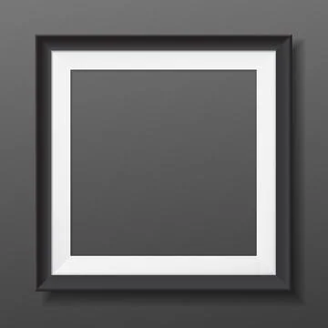 Black, white frame with soft shadow hanging on dark grey room wall for text or Stock Illustration
