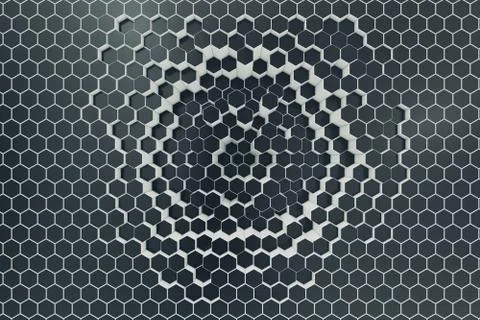 Black-white geometric hexagonal abstract background. 3d rendering Stock Illustration