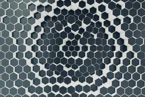 Black-white geometric hexagonal abstract background. 3d rendering Illustrazione stock