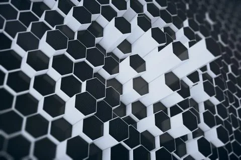 Black-white geometric hexagonal abstract background. 3d rendering 库存插图