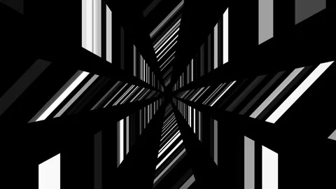 Black white geometric tunnel background sharp striped panels, deep perspective, Stock Footage 340414683