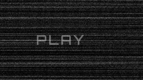 Black white glitch media visual noisy television texture, central play symbol, a Stock Footage 340567429