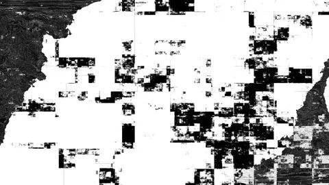 Black white glitch texture cracked distortion lines, pixel blocks scattered Stock Footage 333910234