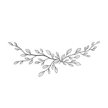 Black on white Hand drawn vector Branch with leaves. Floral simple illustration Stock Illustration