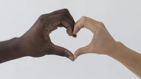 Black white hands making heart shape. High quality photo Stock Photos
