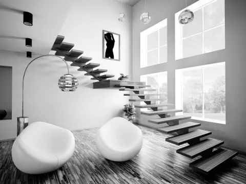 Black white interior 3d render Stock Illustration