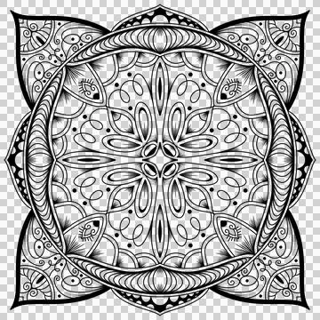 Black White Mandala Pattern for Coloring Book, T-shirt and Henna Design Stock Illustration