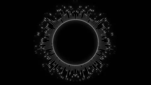 Black white music visualizer ring with clean glowing circle, radiating line bars Stock Footage 340554222