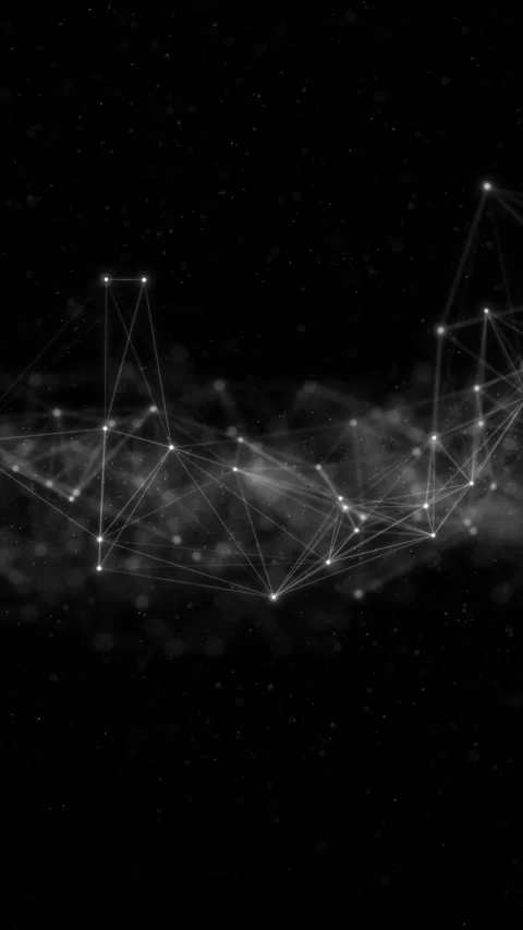 Black white network plexus glowing connected nodes, thin geometric lines, soft p Stock Footage 340557992