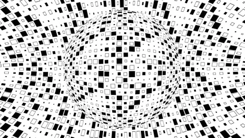 Black white optical illusion with geometric pattern, surreal hypnotic background Stock Footage 146669276