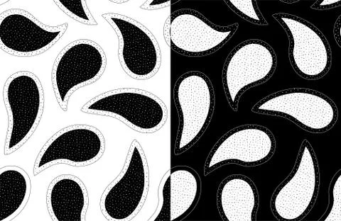 Black white paisley seamless pattern. Simple dots vector illustration for linens イラスト素材