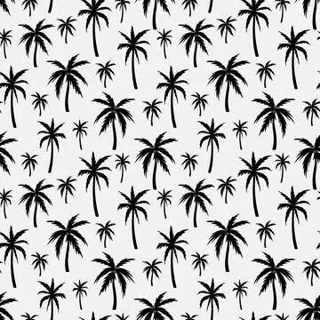 Black white palm trees repeat pattern design illustration Stockillustratie