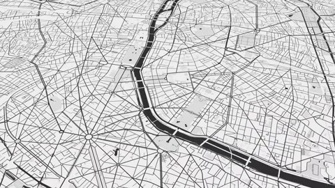 Black white Paris map background loop. Spinning around France city air foot.. Stock Footage 242803479