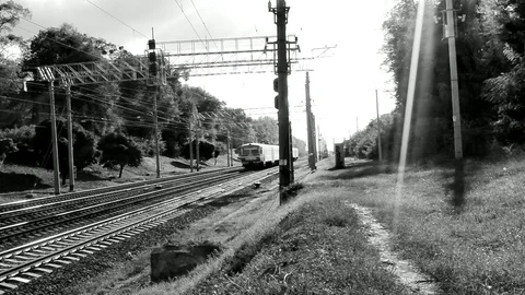 Black White Passenger Train With Turning View Of Camera Stock Footage 84803565