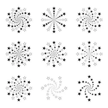 Black white pattern of fireworks, sparkling stars swirl Stock Illustration