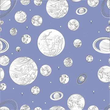 Black white pattern planets of the solar system. Stock Illustration