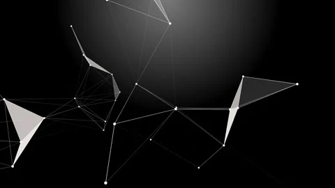 Black white plexus with dots, lines, triangles. Background information for Video stock 104281708