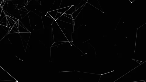 Black white plexus with dots, lines, triangles. Background information for Video stock 126627300