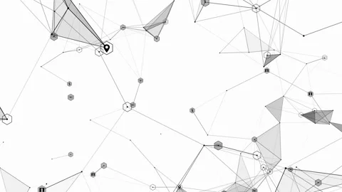 Black white plexus with dots, lines, triangles, HUD elements. Abstract Stock Footage 238511259