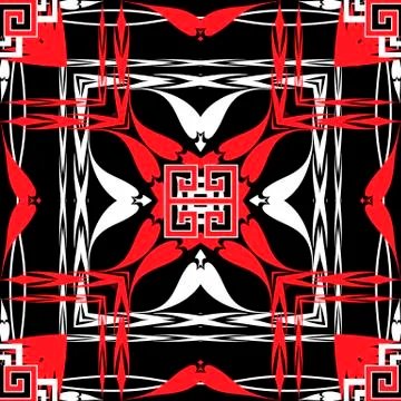 Black white red abstract vector seamless pattern. Modern geometric background イラスト素材