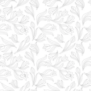 Black white Seamless floral pattern with tulips. Vector illustration. Stock Illustration