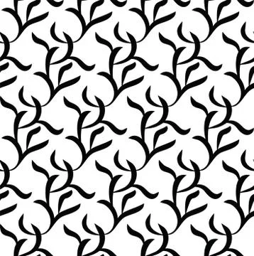 Black white seamless leaves pattern. Simple monochrome black leaves on white Stock Illustration
