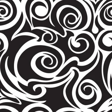 Black-white seamless pattern of spirals and curls. Decorative ornament for ba Illustration
