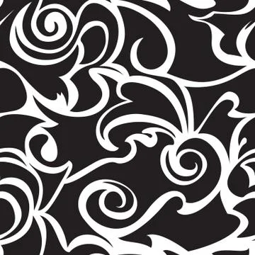Black-white seamless pattern of spirals and curls. Decorative ornament for ba Stock Illustration