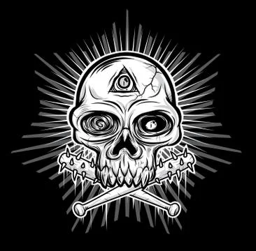 Black white Skull head Stock Illustration