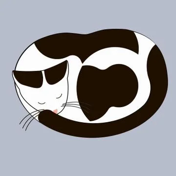 Black - white sleeping cat. 스톡 일러스트