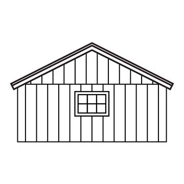 Black white small simple monochrome line wooden barn. Isolated vector Stock Illustration
