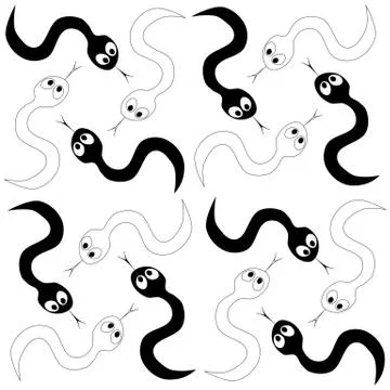 Black white snakes pattern tile Illustrazione stock