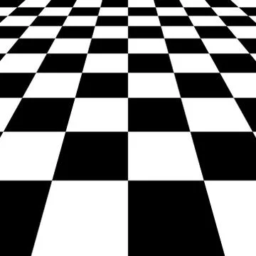 Black white squares checkered Board background, vector chessboard perspective Stock Illustration