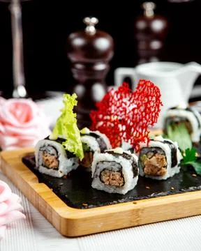 Black white sushi set on the table Stock Photos